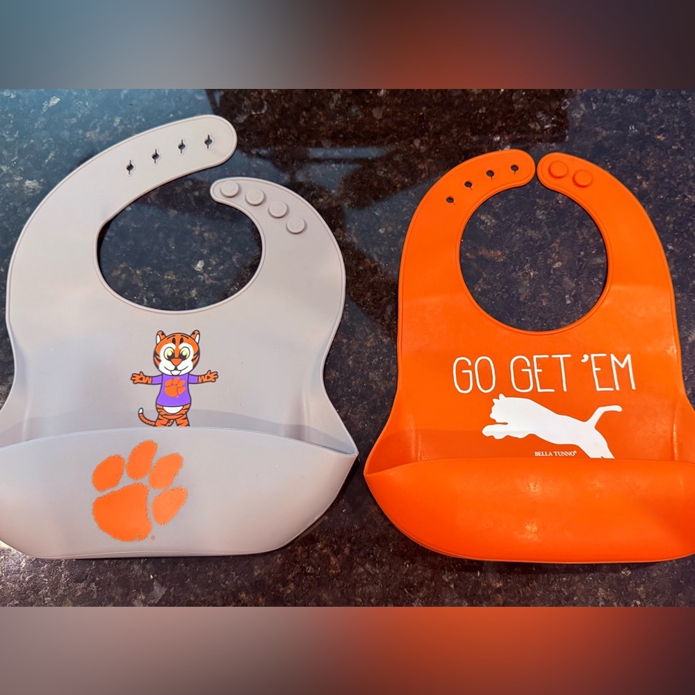 Silicone Bib Set - Gray and Orange - Clemson tigers